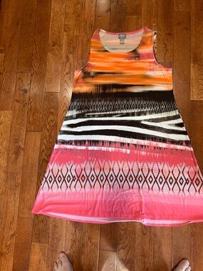 Chico's Coral Orange Black White Patterned Sleeveless Dress